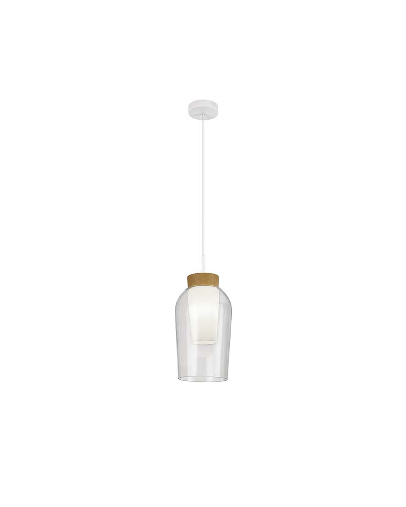Hanging lamp with glass shade E27, clean design in white or elegant gold with touches of wood or marble