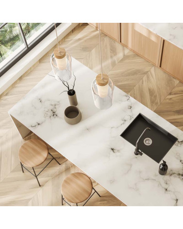 Lámpara con tulipa de cristal colgante E27 diseño limpio en blanco o en elegante dorado con toques de madera o mármol