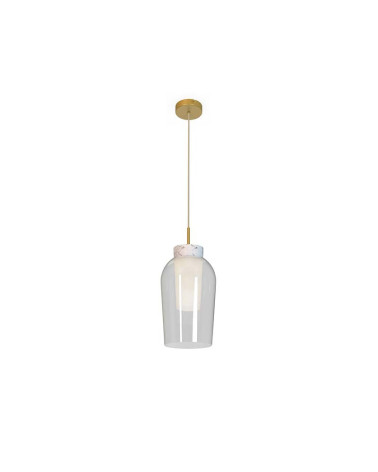 Hanging lamp with glass shade E27, clean design in white or elegant gold with touches of wood or marble