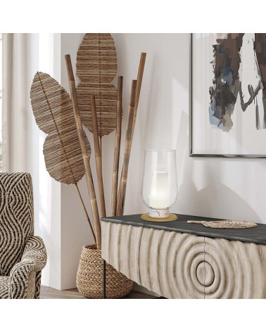 Lámpara de sobremesa estilizada de diseño E27 en dorado o blanco con imitación de madera o mármol