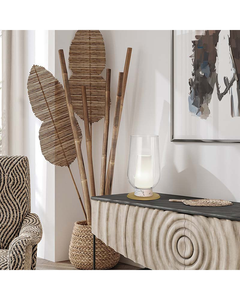 Lámpara de sobremesa estilizada de diseño E27 en dorado o blanco con imitación de madera o mármol