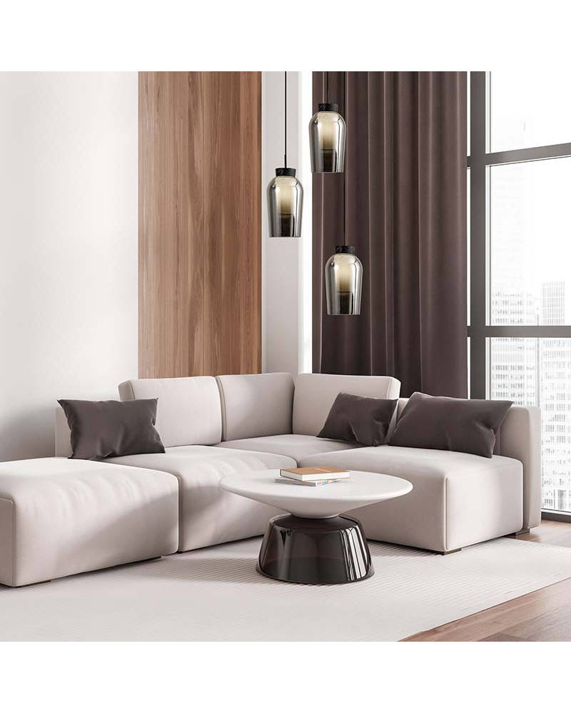 Ceiling lamp with 3 darkened glass shades E27 max. 20W, black finish with marble details