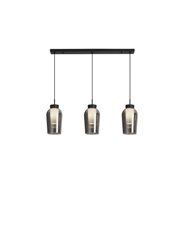 Lámpara colgante de tres luces en línea E27 max. 20W acabado negro con detalles en mármol