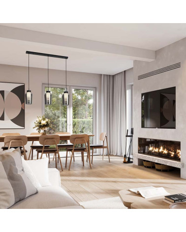 Three-light pendant lamp in line E27 max. 20W black finish with marble details