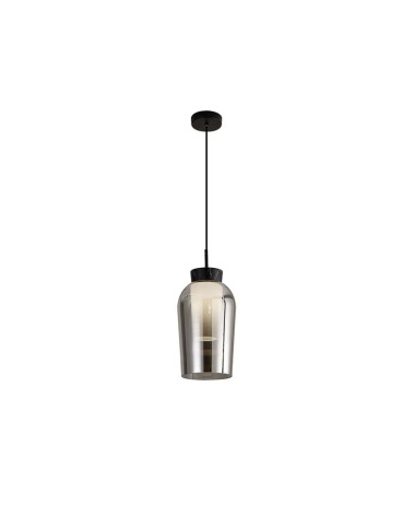 Pendant lamp with smoked glass shade E27 elegant black design with marble accents