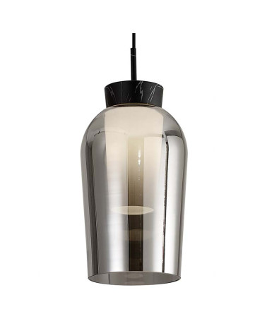 Pendant lamp with smoked glass shade E27 elegant black design with marble accents