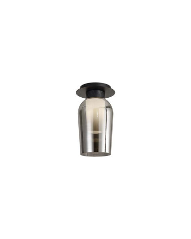 Plafón de techo de original diseño elegante con tulipa de cristal tintado E27 acabado negro y mármol