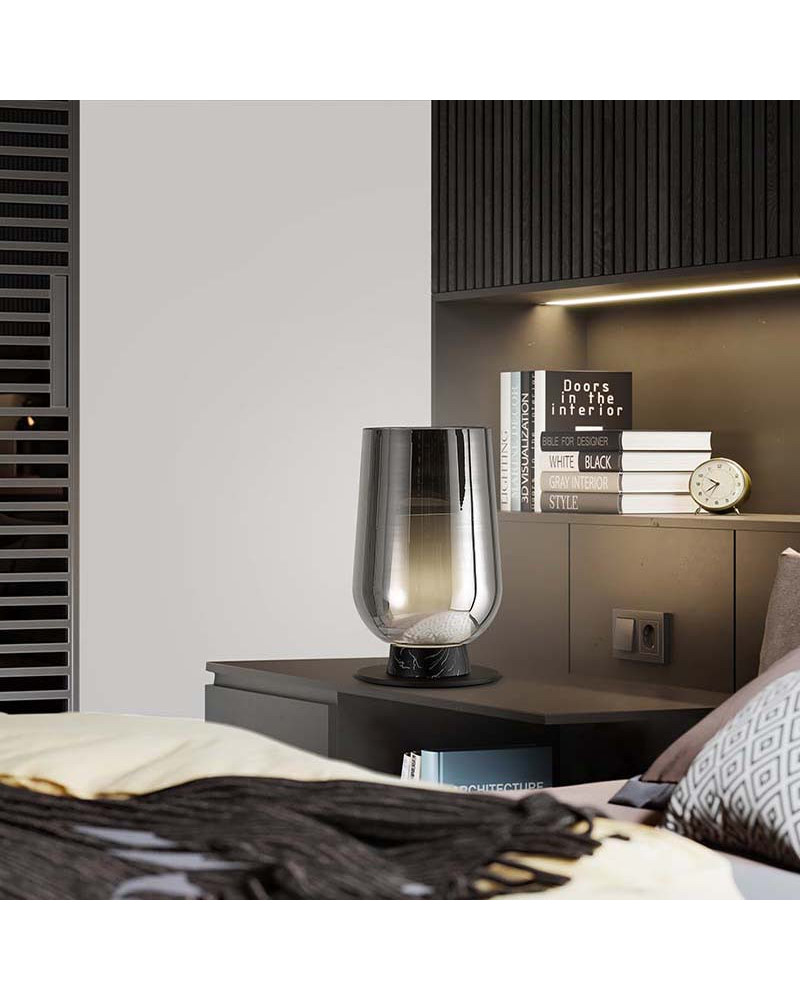 Stylish designer E27 table lamp in black with marble imitation