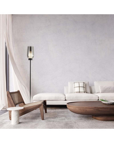 E27 max. 20W floor lamp in elegant black with marble effect