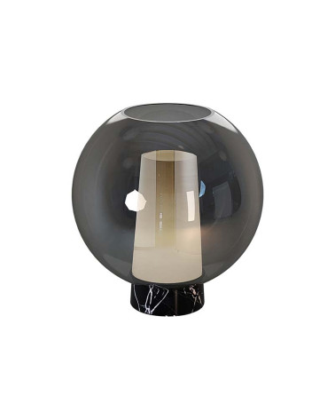 Lámpara de mesa contemporánea 1xE27 tulipa esférica de cristal ahumado y base de imitación mármol negro