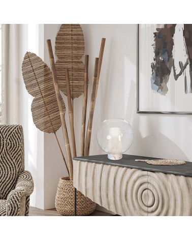Lámpara de mesa contemporánea 1xE27 tulipa esférica de cristal y base de imitación mármol blanco
