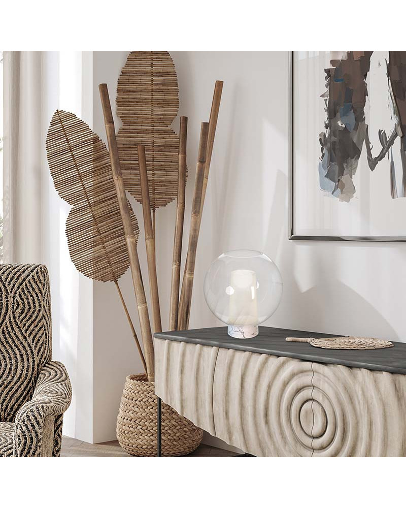 Lámpara de mesa contemporánea 1xE27 tulipa esférica de cristal y base de imitación mármol blanco