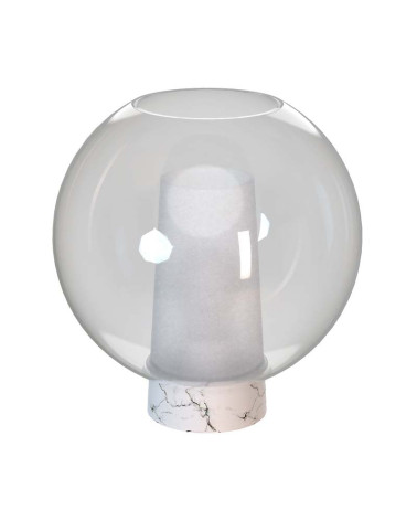 Contemporary table lamp 1xE27 spherical glass shade and white imitation marble base