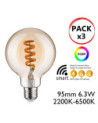 Pack of 3 Amber LED Globe Bulbs 95mm 3X6.3W E27 CCT Alexa Google Home Dimmable G95