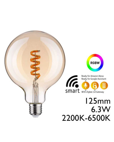125mm Amber LED Globe Bulb 3X6.3W E27 RGBW Alexa Google Home Dimmable G95
