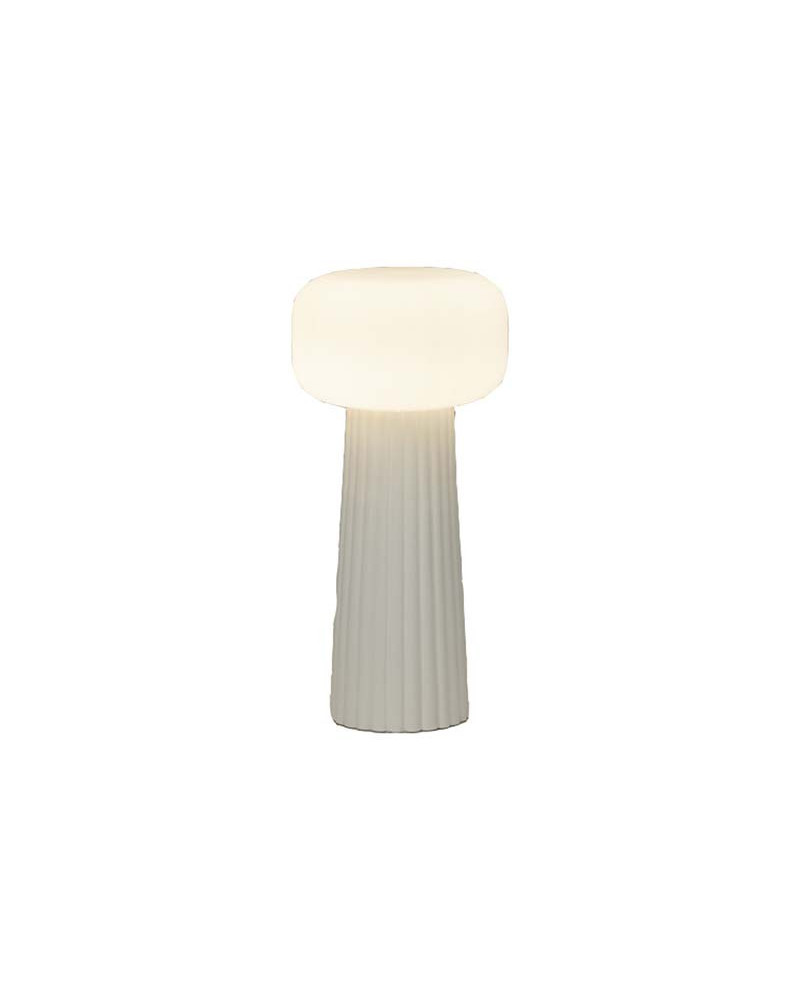 Lámpara de sobremesa de diseño nórdico minimalista 1xE27 acabado blanco y cristal opal que transmiten pureza y calma