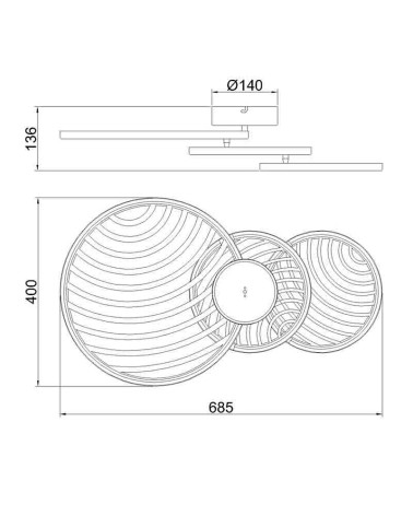 Ceiling light 69x40cm LED 40W 3000K gold finish with overlapping concentric discs large format