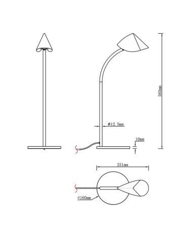 56cm LED reading table lamp, 8.5W 3000K, minimalist contemporary design in black