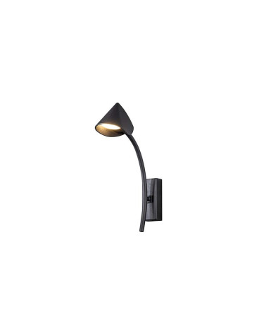 Aplique de pared LED 6W 3000K en aluminio negro de tija curva y foco cónico orientable efecto capucha