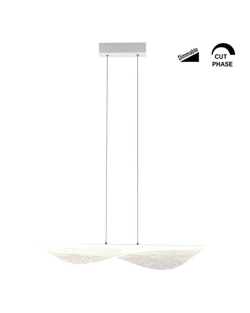 Lámpara colgante LED regulable de 50W y 3000K blanca de panel ondulado texturizado grande
