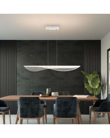 Large textured wavy panel 50W 3000K dimmable white LED pendant lamp