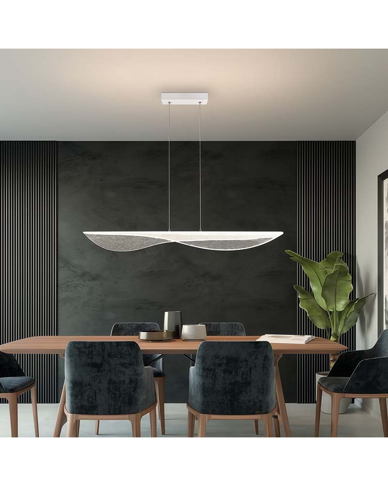 Large textured wavy panel 50W 3000K white LED pendant lamp