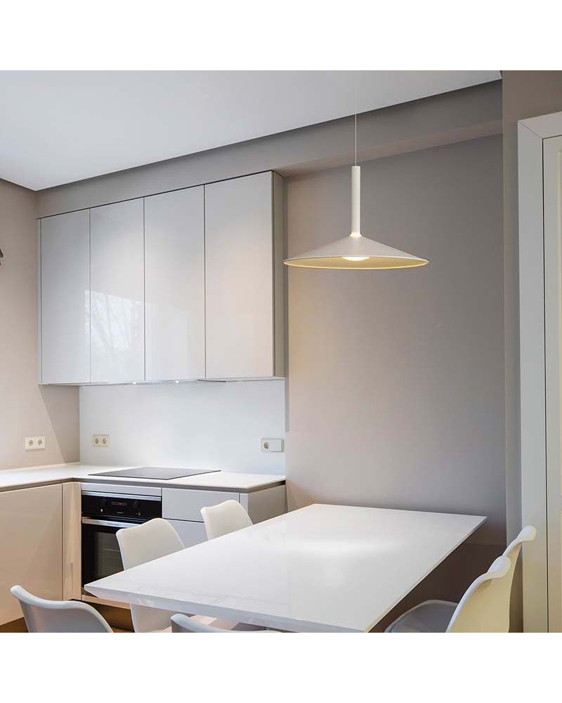 Lámpara colgante ∅47,5cm LED 16W diseño acampanado con sisema sube y baja 3000K y acabado blanco