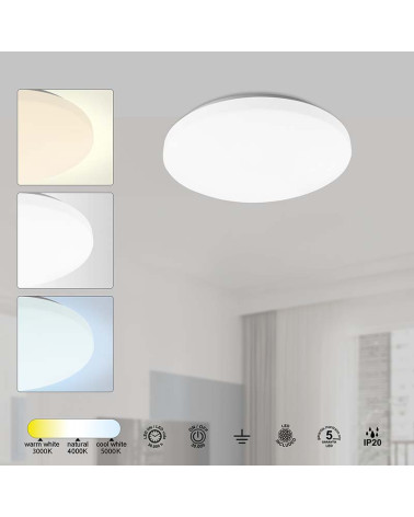 Circular ceiling light 50cm LED 48W CCT 3000K-4000K-5000K white finish
