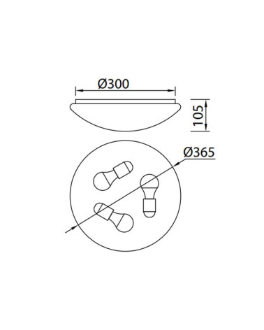 Plafón de techo de 37cm 3xE27 max. 20W forma circular abombada en color blanco