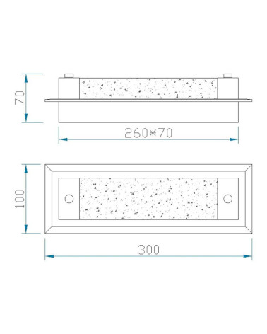 Compact rectangular LED ceiling light 8W 4000K mirror effect with textured glossy glass