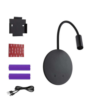 Aplique recargable negro flexible 2700K 80lm regulable