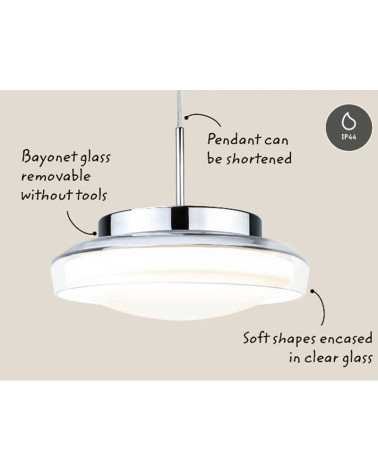 Lámpara de suspensión 25cm LED 11,5W 3000K 1200Lm cristal cromado IP44 cristal cromado