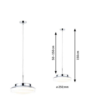 Lámpara de suspensión 25cm LED 11,5W 3000K 1200Lm cristal cromado IP44 cristal cromado
