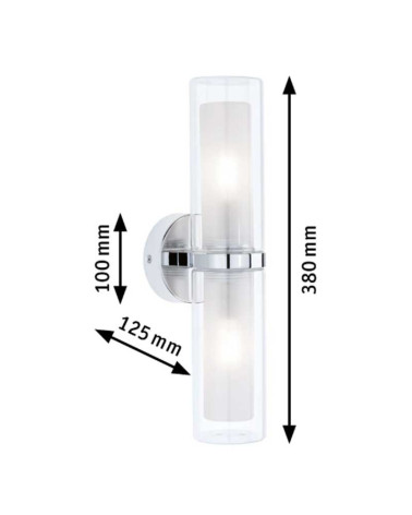 Double bulb wall light IP44 12.5cm 2x E14 Max 20W chromed glass