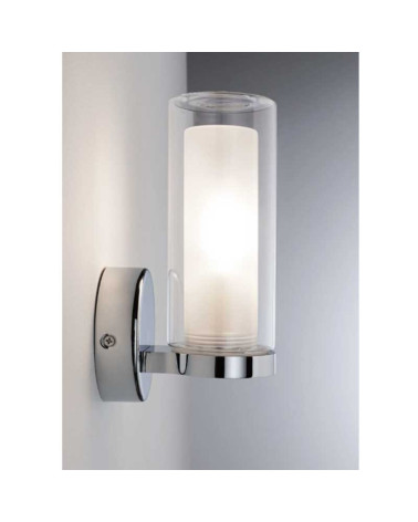 IP44 12.5cm E14 Max 20W Chrome Glass Wall Light Fixture with Bulb, Chrome Glass