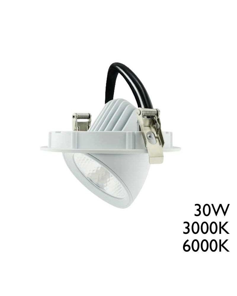 Aro downlight redondo LED 30W aluminio blanco empotrable 22cm basculante 3000K 6000K