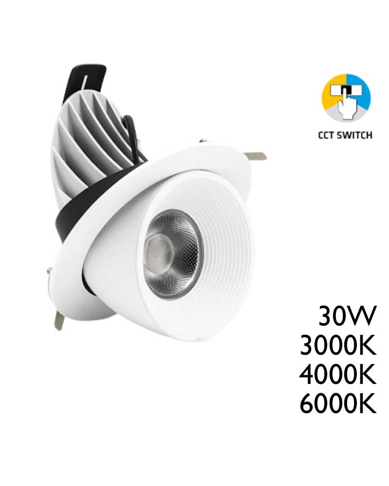 Round LED downlight 30W white aluminum recessed CCT 16.5cm tiltable 3000K 4000K 6000K