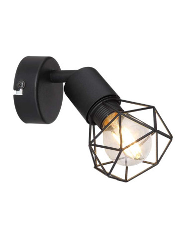Aplique pared vintage 12,5cm en metal acabado negro pantalla y base negro mate estructura metal E14 40W