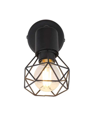 Aplique pared vintage 12,5cm en metal acabado negro pantalla y base negro mate estructura metal E14 40W