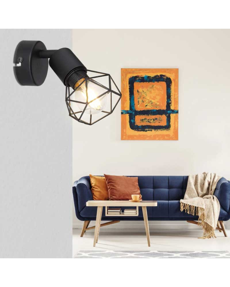Vintage wall light 12.5cm in black metal finish, matte black shade and base, metal structure E14 40W