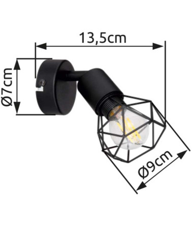 Aplique pared vintage 12,5cm en metal acabado negro pantalla y base negro mate estructura metal E14 40W
