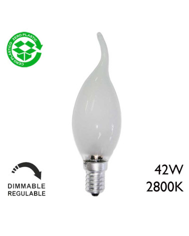 Bombilla halógena vela punta torcida 42W ECO E14 mate de bajo consumo regulable