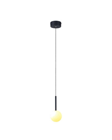 Lámpara colgante individual LED 5W de estilo minimalista en metal negro con una esfera de cristal opal
