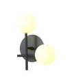 Aplique de pared LED 2x5W de diseño molecular negro con dos esferas de cristal opal