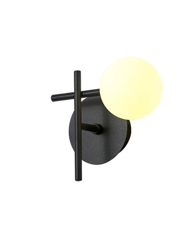 Aplique de pared LED 5W 3000K de diseño minimalista negro con una esfera de cristal opal