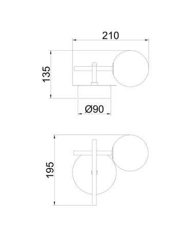 Aplique de pared LED 5W 3000K de diseño minimalista negro con una esfera de cristal opal
