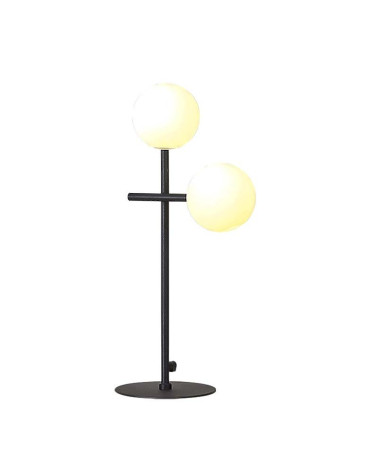 2x5W LED table lamp with black molecular structure and two opal glass spheres