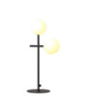 Lámpara de sobremesa LED 2x5W de estructura molecular negra con dos esferas de cristal opal