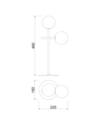 Lámpara de sobremesa LED 2x5W de estructura molecular negra con dos esferas de cristal opal