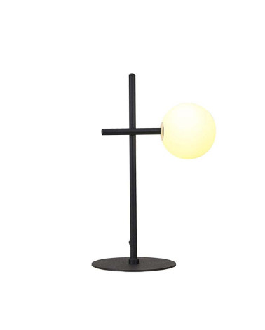 Lámpara de sobremesa LED 5W minimalista con esfera de cristal opal acabado metal negro